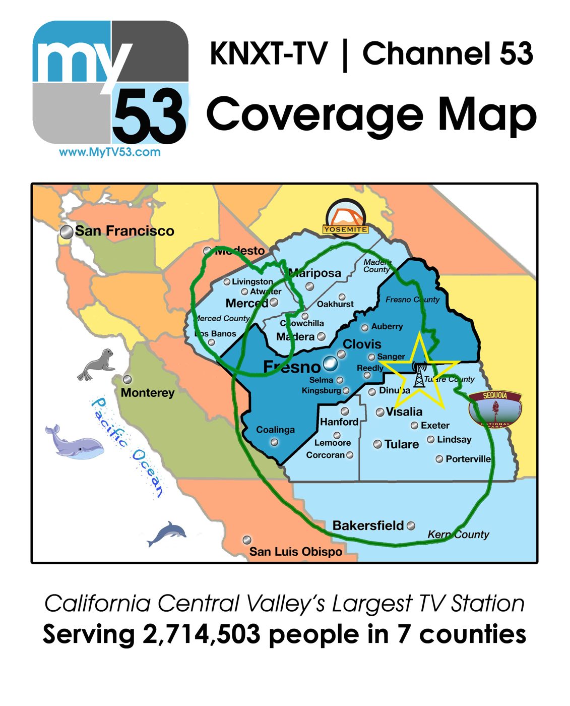 KNXT-TV coverage map across the Central Valley
