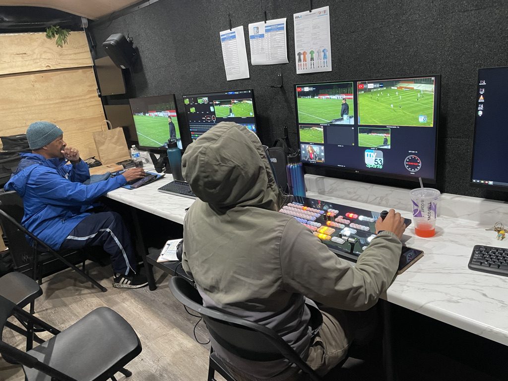 MyTV53 Sports crew producing a live soccer match broadcast from the production truck