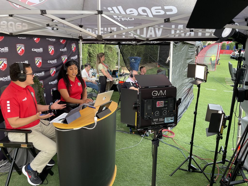 MyTV53 Sports on-camera talent and lighting setup at a live sporting event